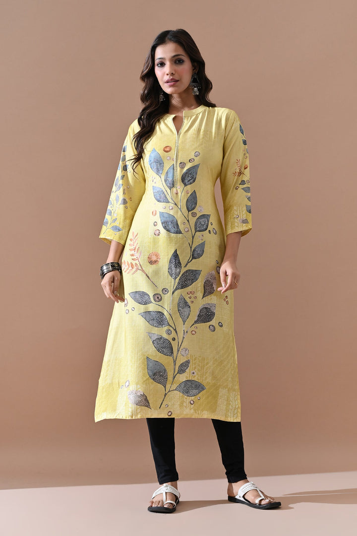 Yellow Printed Kurta