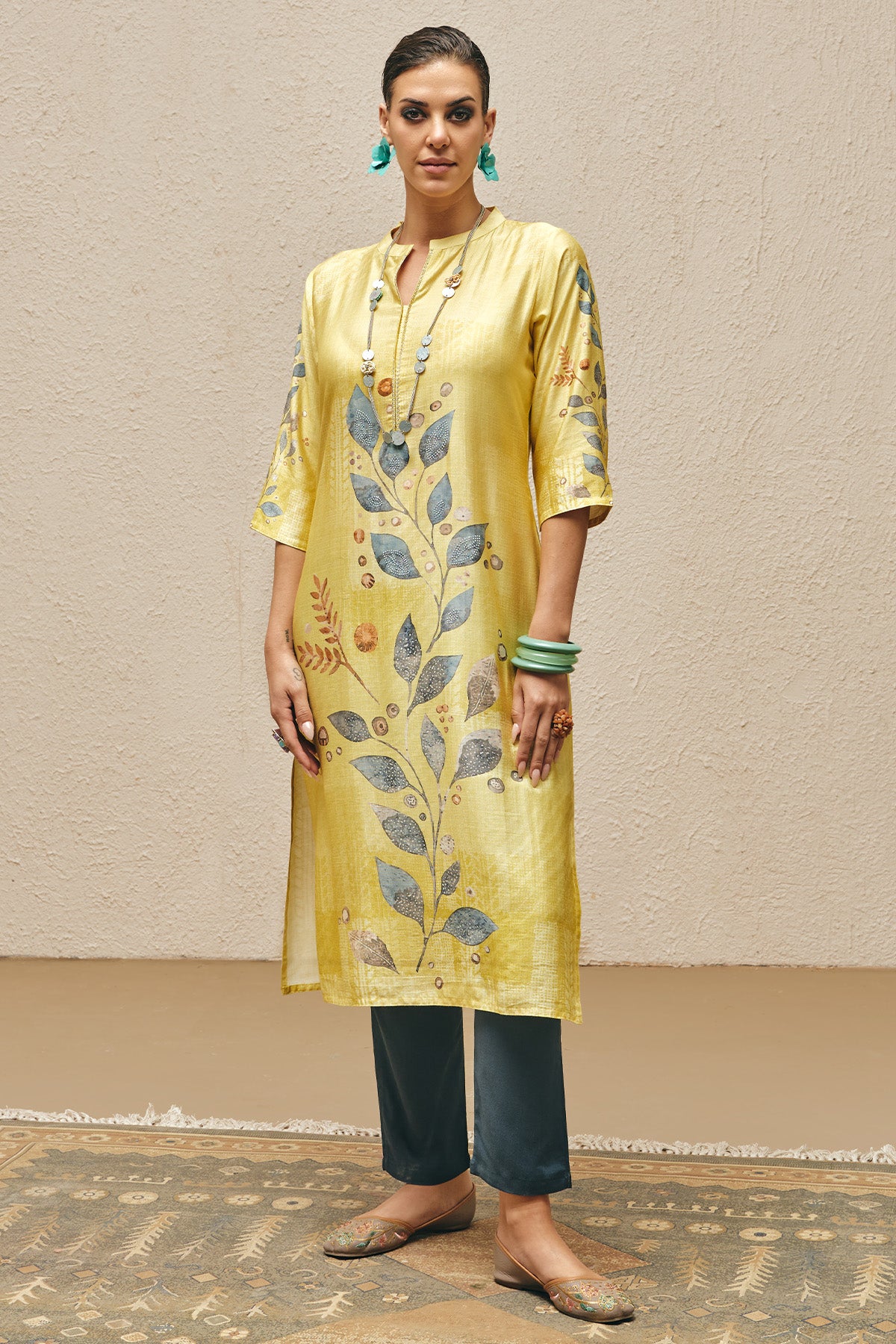 Yellow Printed Kurta