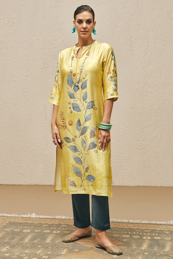 Yellow Printed Kurta