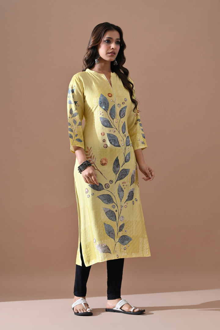 Yellow Printed Kurta