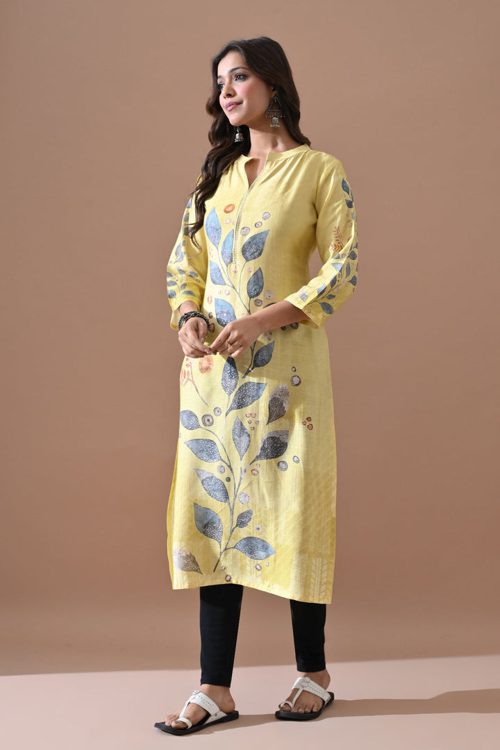 Yellow Printed Kurta