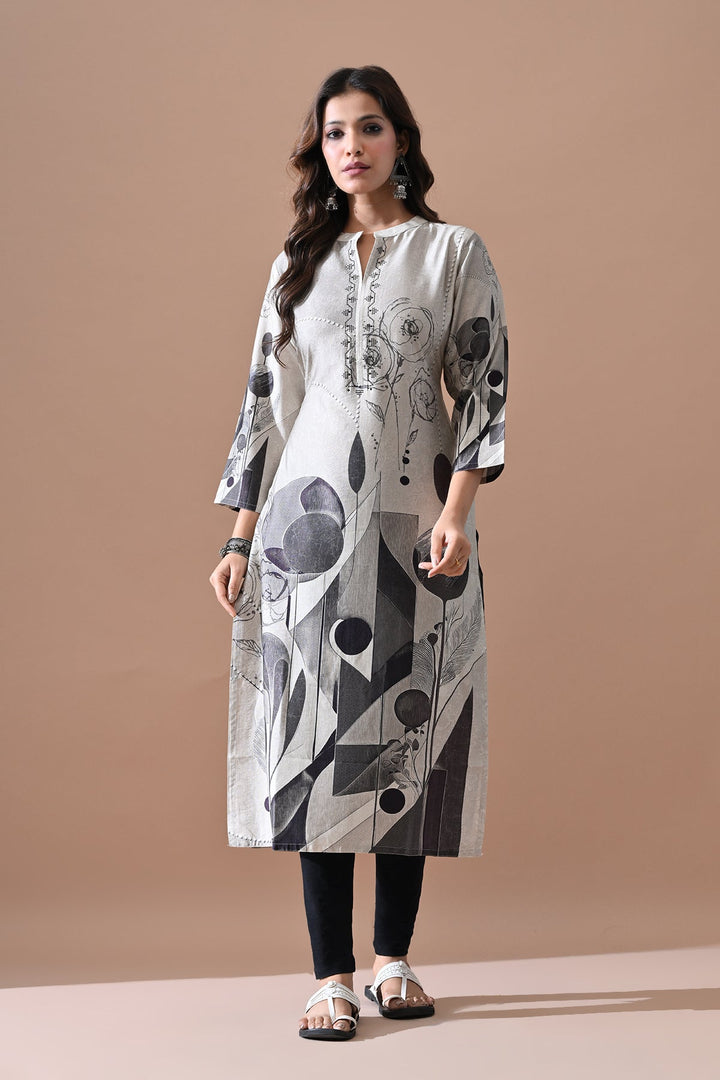 Grey Printed Kurta