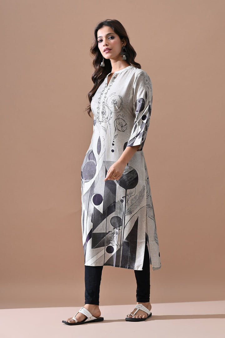 Grey Printed Kurta