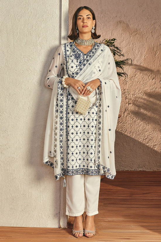 Cream Embroidered Kurta 3 Pcs Set