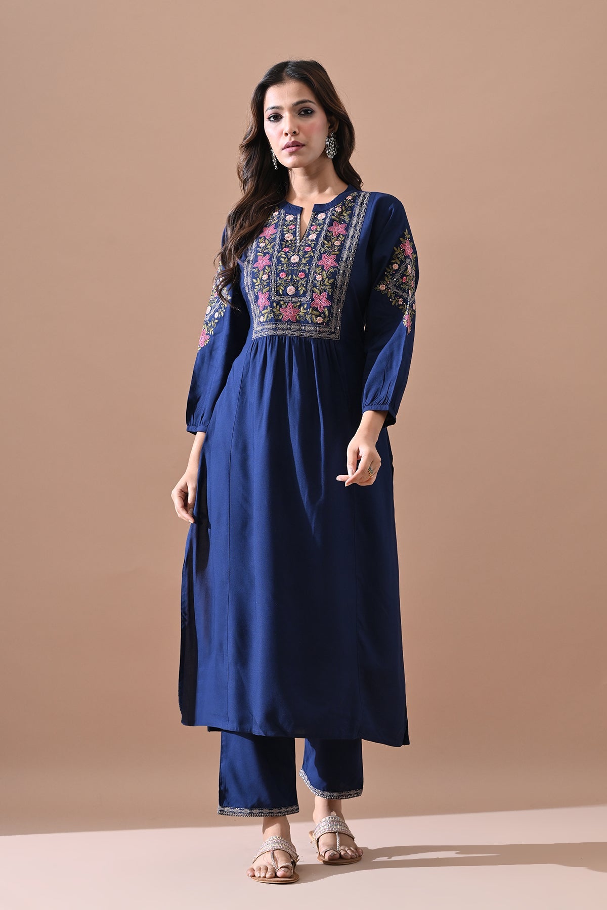 Blue Embroidered Kurta 2 Pcs Set