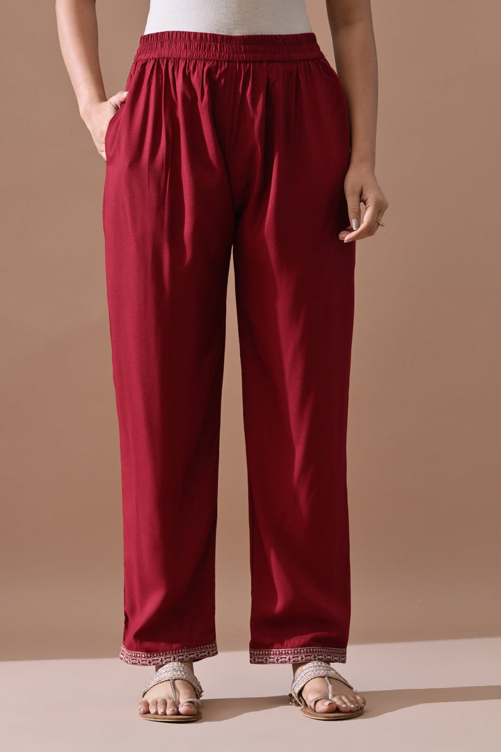 Maroon Embroidered Kurta Set