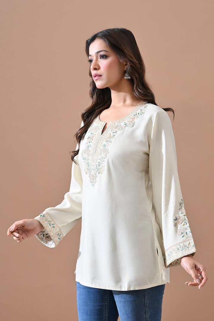 Cream Embroidered Top