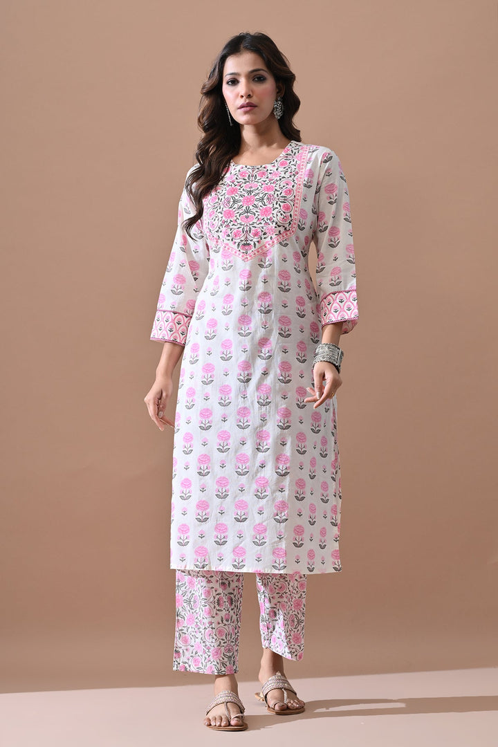Cream Printed Kurta Set