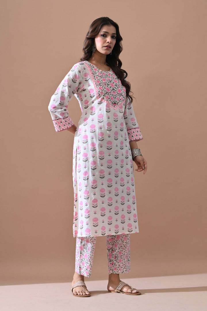 Cream Printed Kurta Set