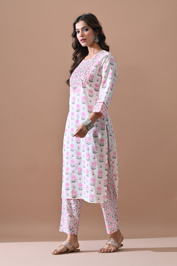 Cream Printed Kurta Set