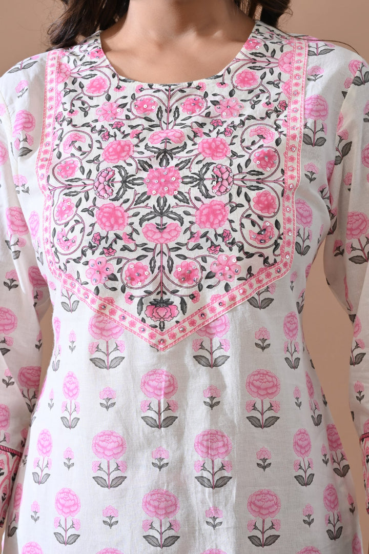 Cream Printed Kurta Set