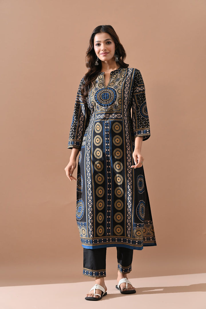 Black Printed Kurta Set