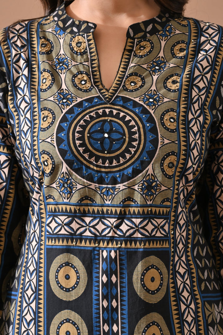 Black Printed Kurta Set