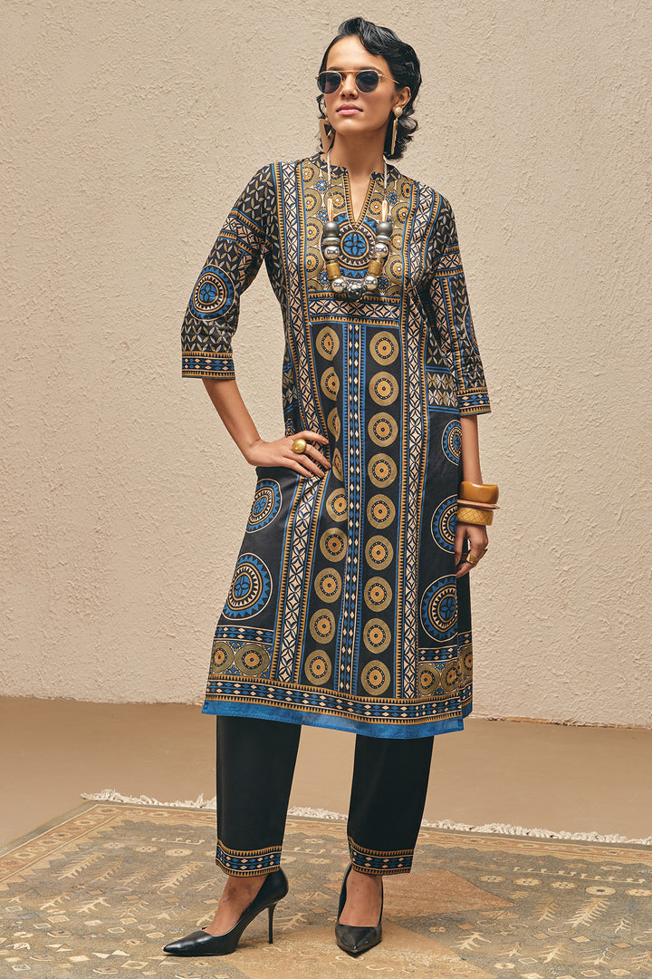 Black Printed Kurta Set (2 Piece)