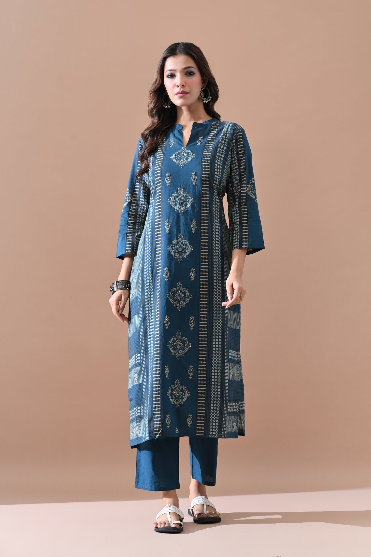 Blue Printed Kurta 2 Pcs Set