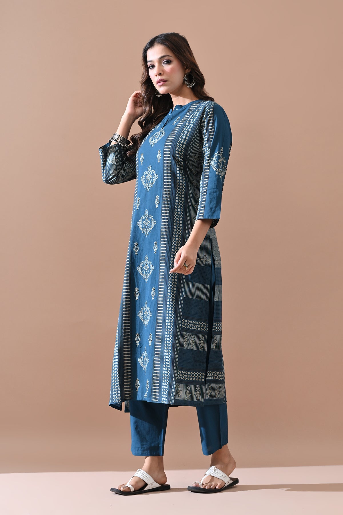 Blue Printed Kurta 2 Pcs Set