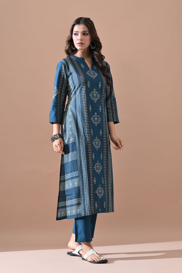 Blue Printed Kurta Set