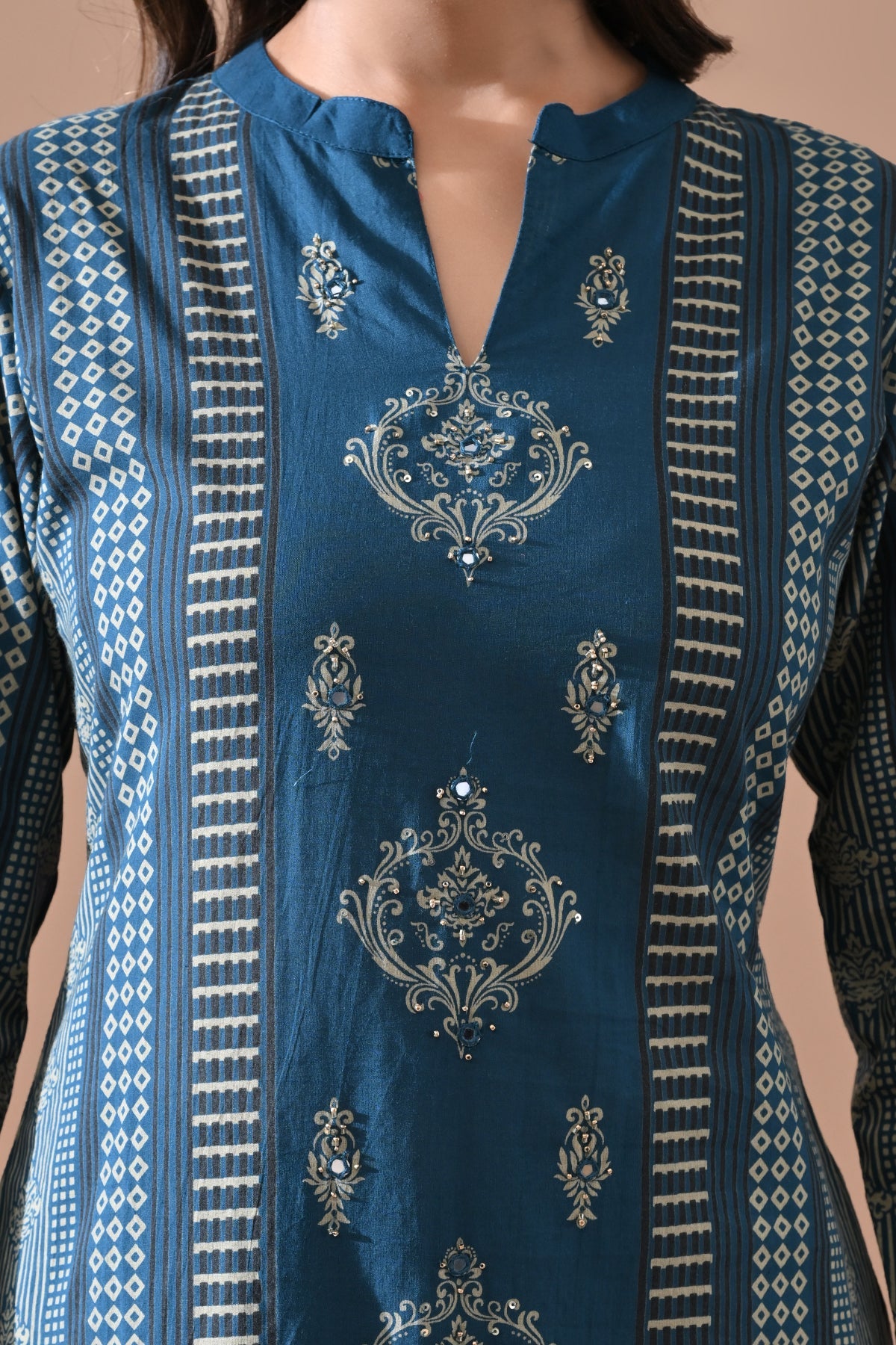 Blue Printed Kurta 2 Pcs Set