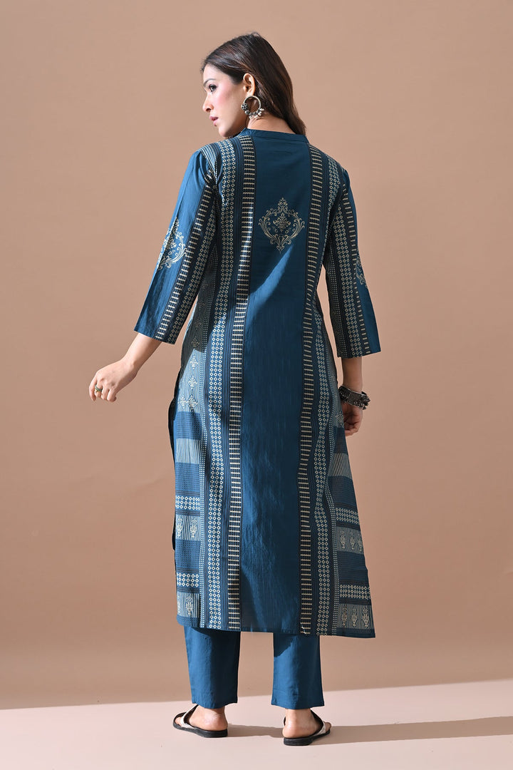 Blue Printed Kurta Set