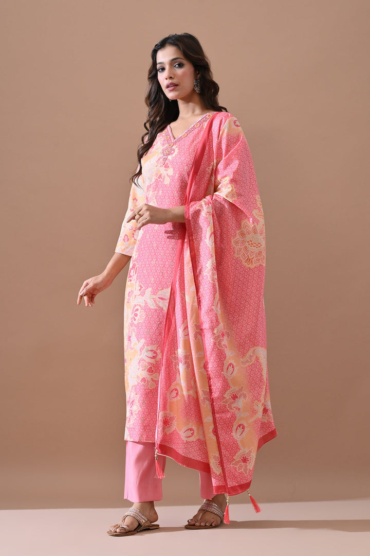 Pink Printed Embellished Kurta Set