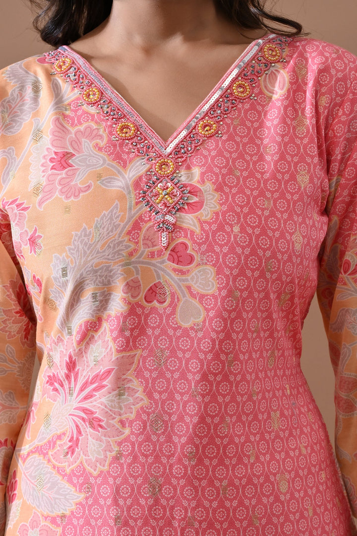 Pink Printed Embellished Kurta Set