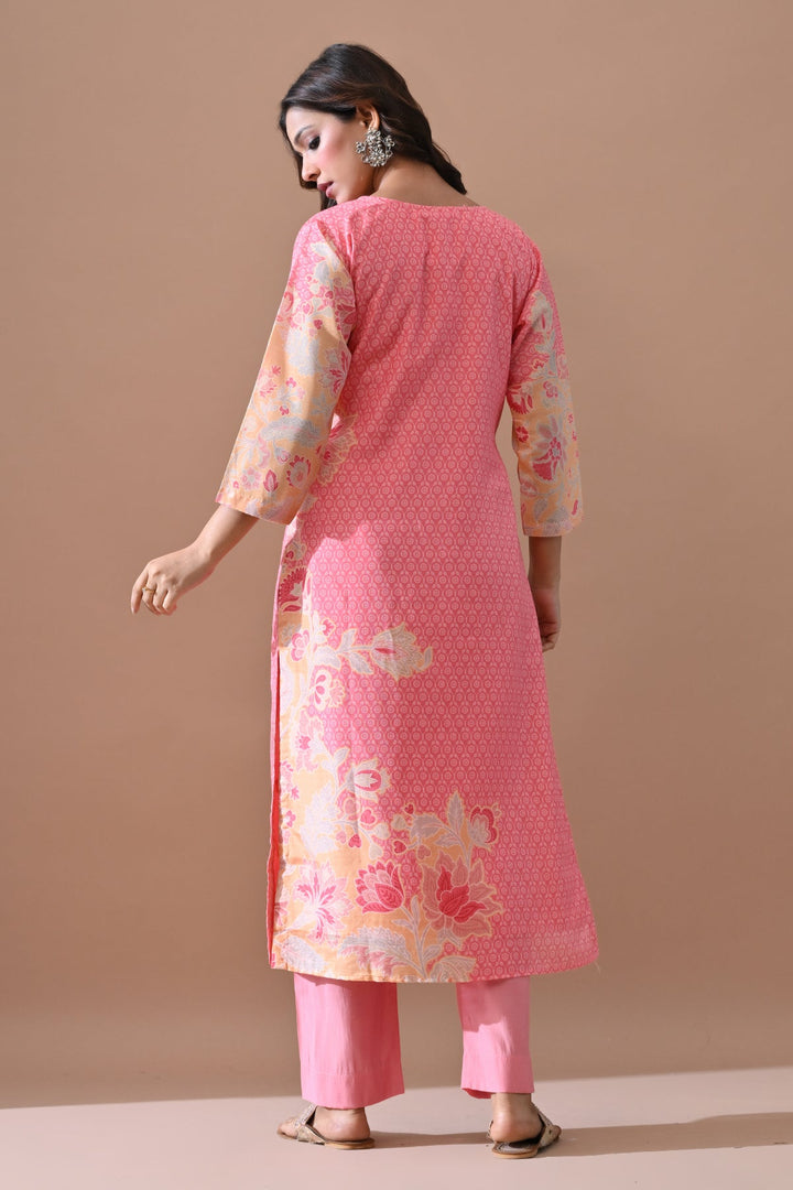 Pink Printed Embellished Kurta Set