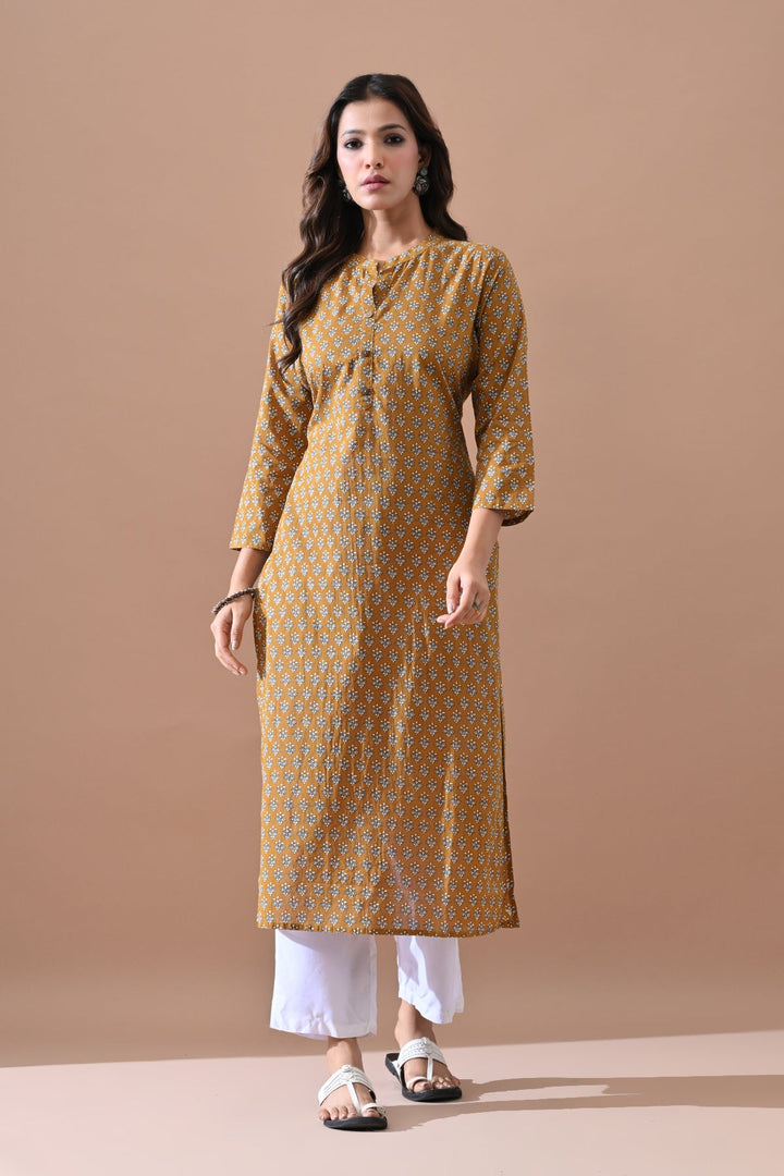 Green Printed Straight Kurta