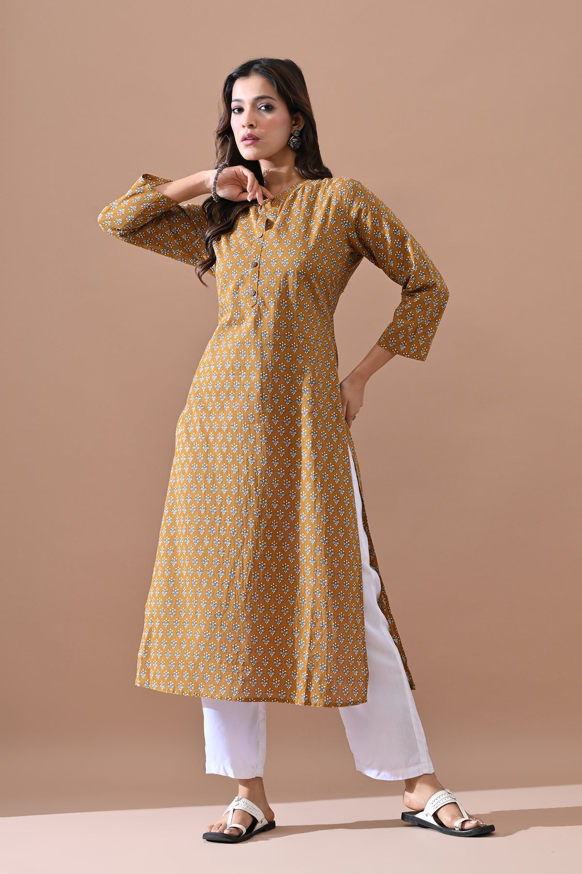 Green Printed Straight Kurta