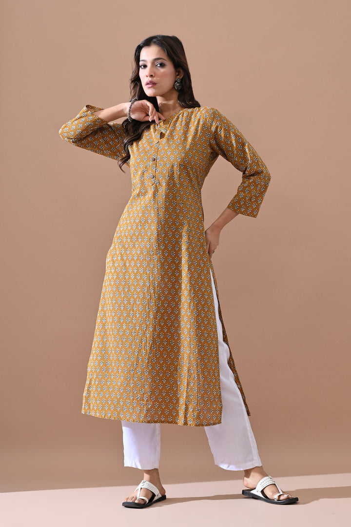Green Printed Straight Kurta