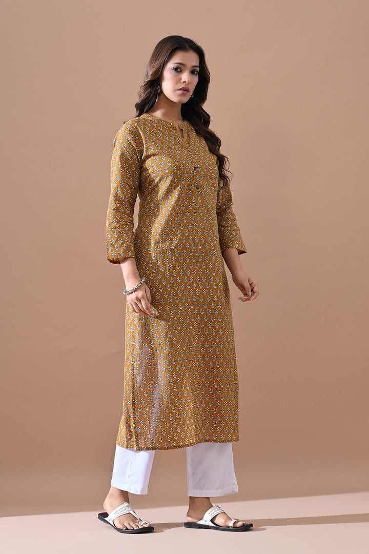 Green Printed Straight Kurta