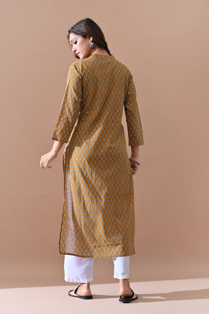 Green Printed Straight Kurta
