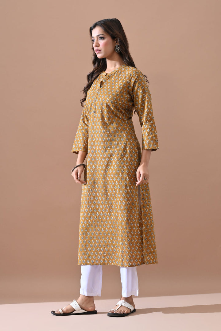 Green Printed Straight Kurta