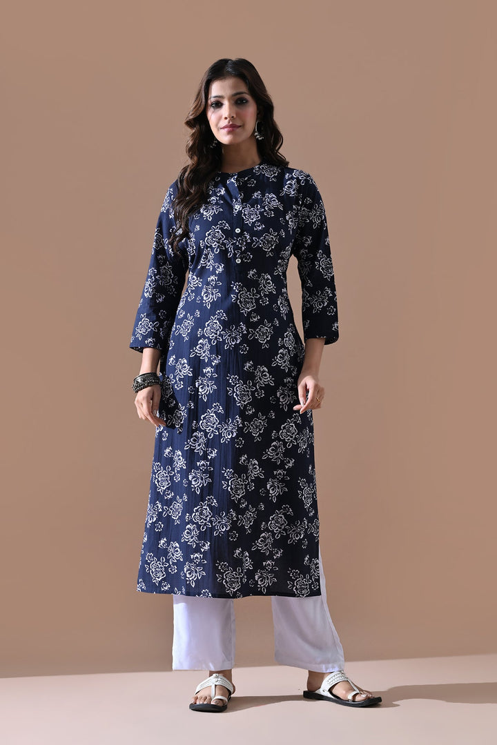 Blue Floral Printed Kurta