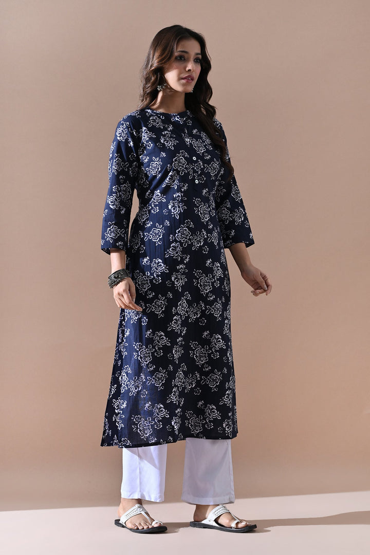 Blue Floral Printed Kurta