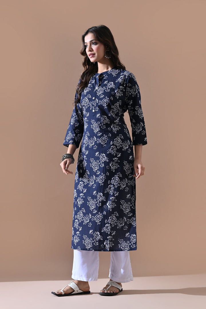 Blue Floral Printed Kurta