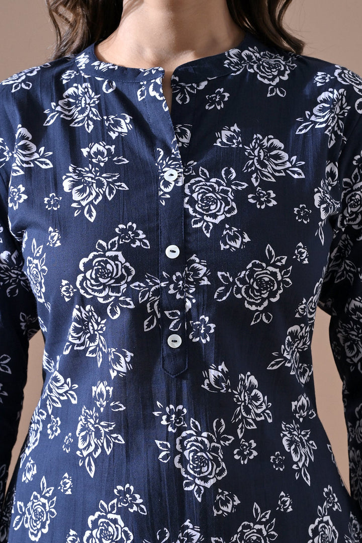 Blue Floral Printed Kurta