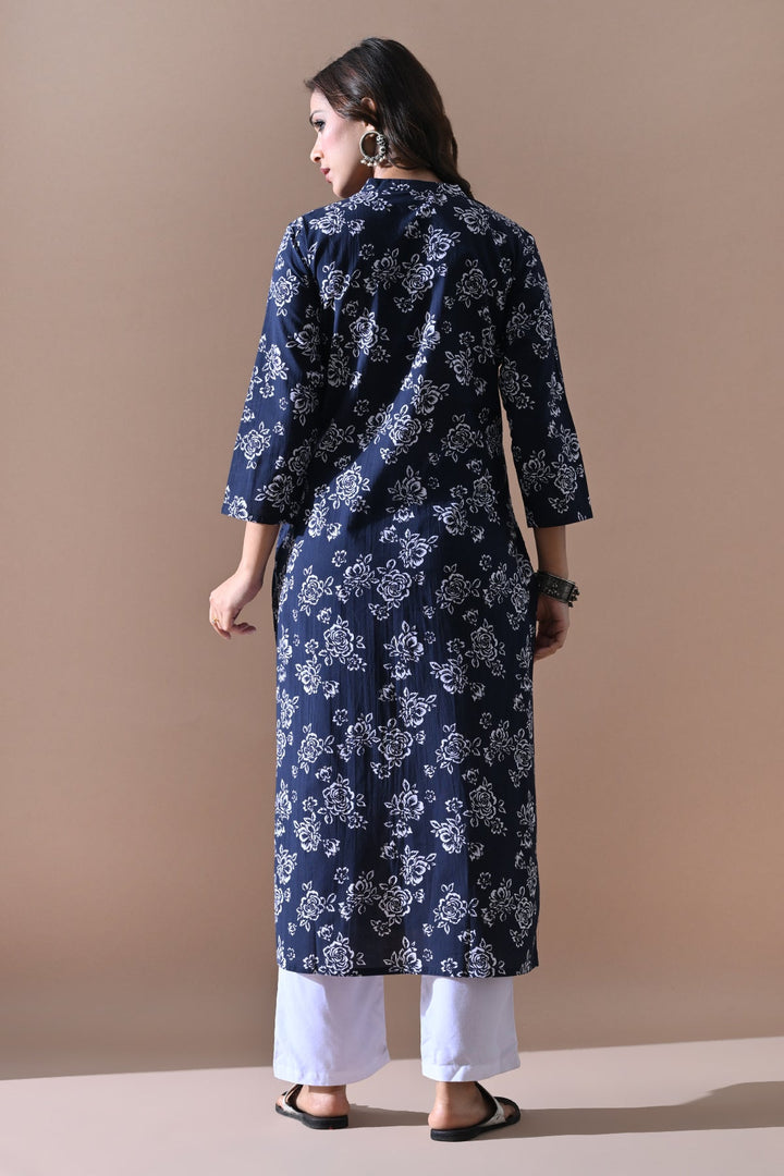 Blue Floral Printed Kurta
