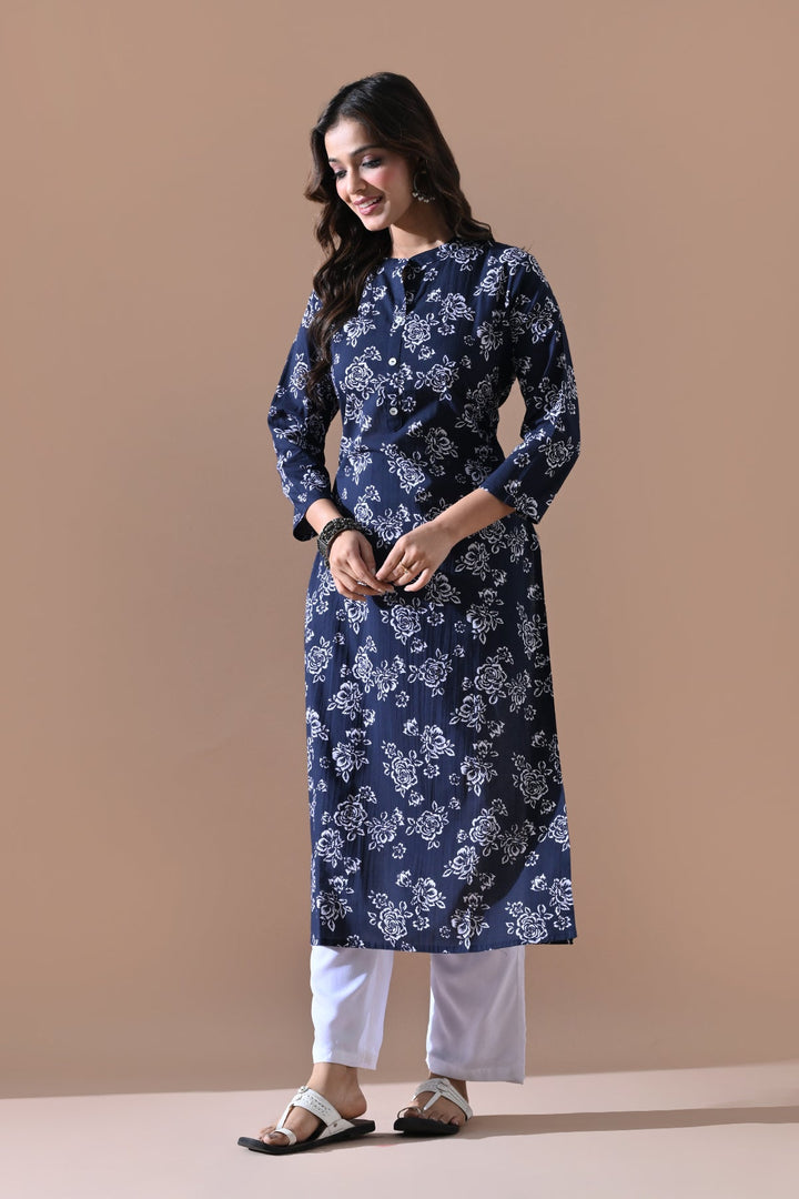 Blue Floral Printed Kurta