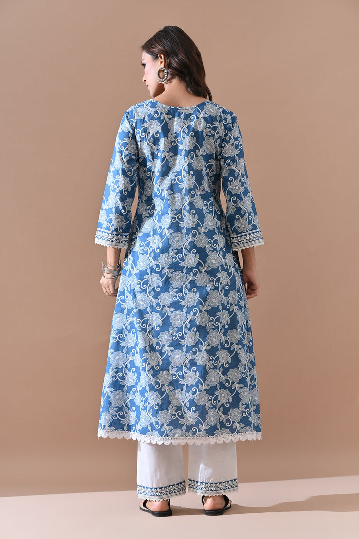 Blue Floral Printed Kurta Set