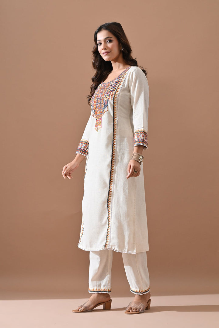 Cream Embroidered Kurta Set