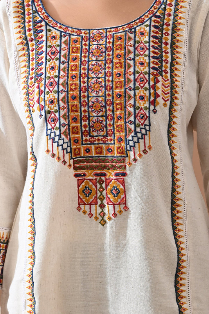 Cream Embroidered Kurta Set