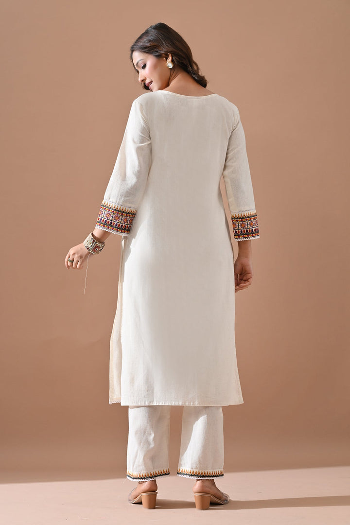 Cream Embroidered Kurta Set