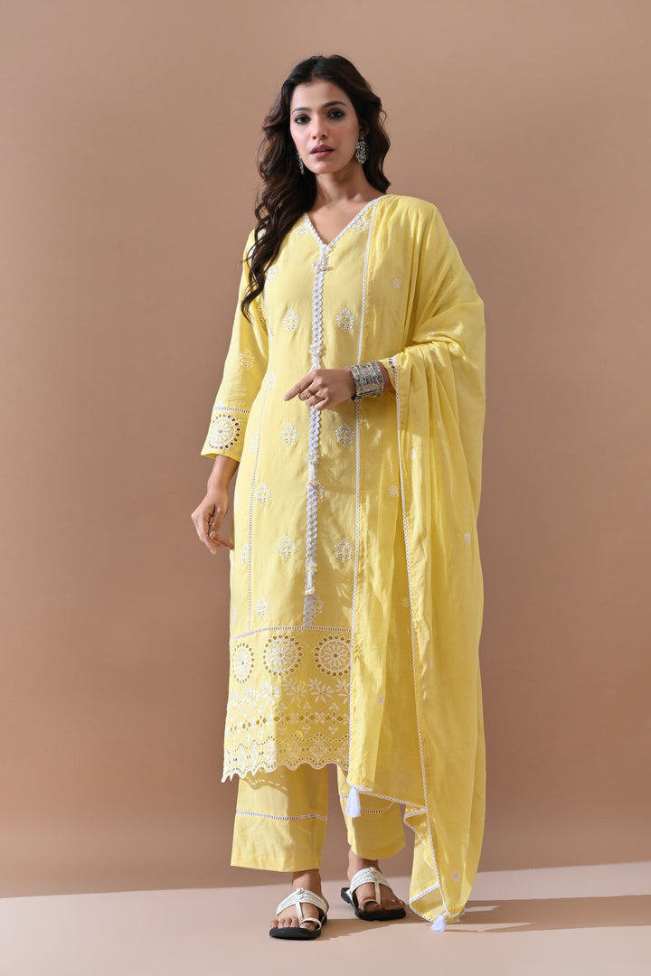 Yellow Embroidered Kurta Set