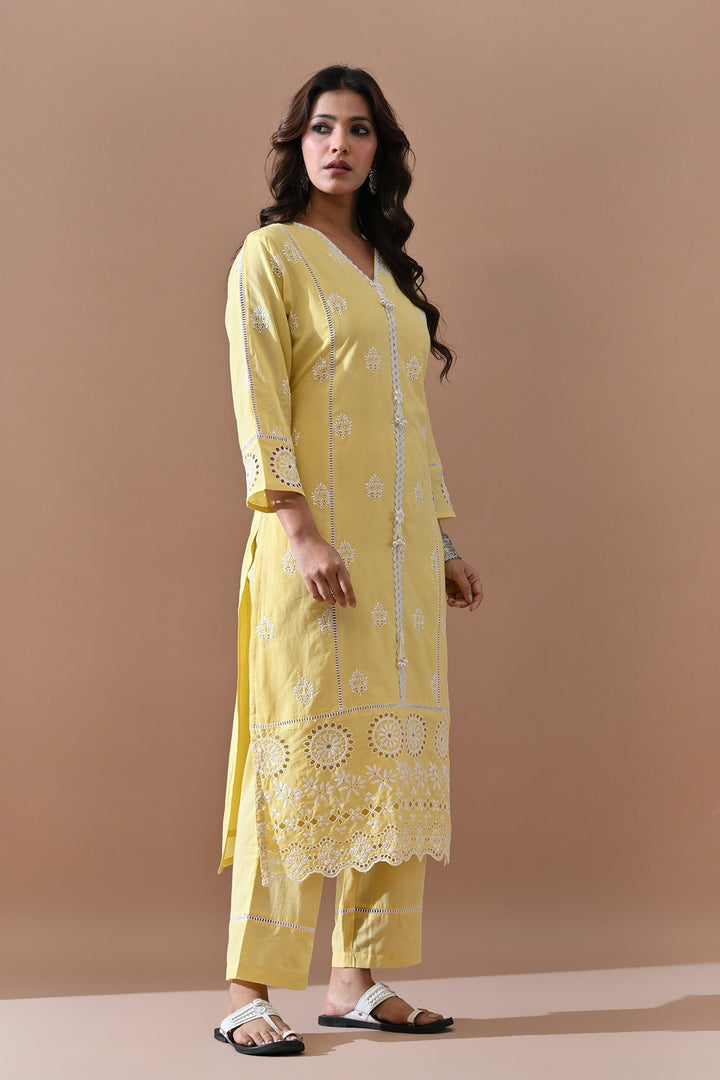 Yellow Embroidered Kurta Set
