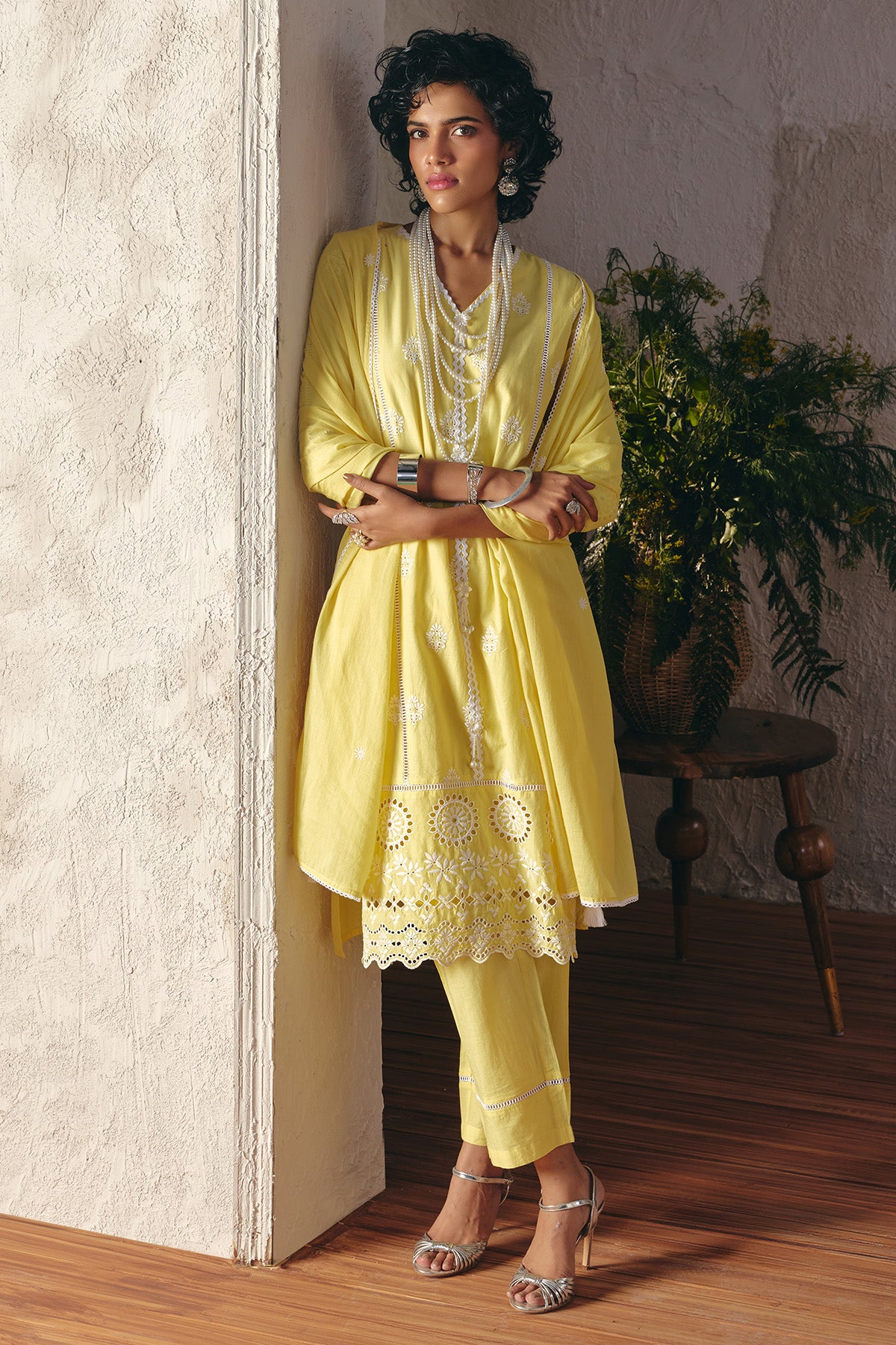 Yellow Embroidered Kurta 3 Pcs Set