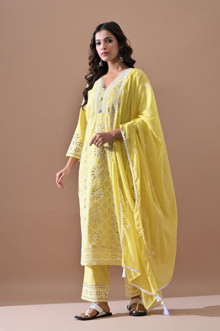 Yellow Embroidered Kurta Set