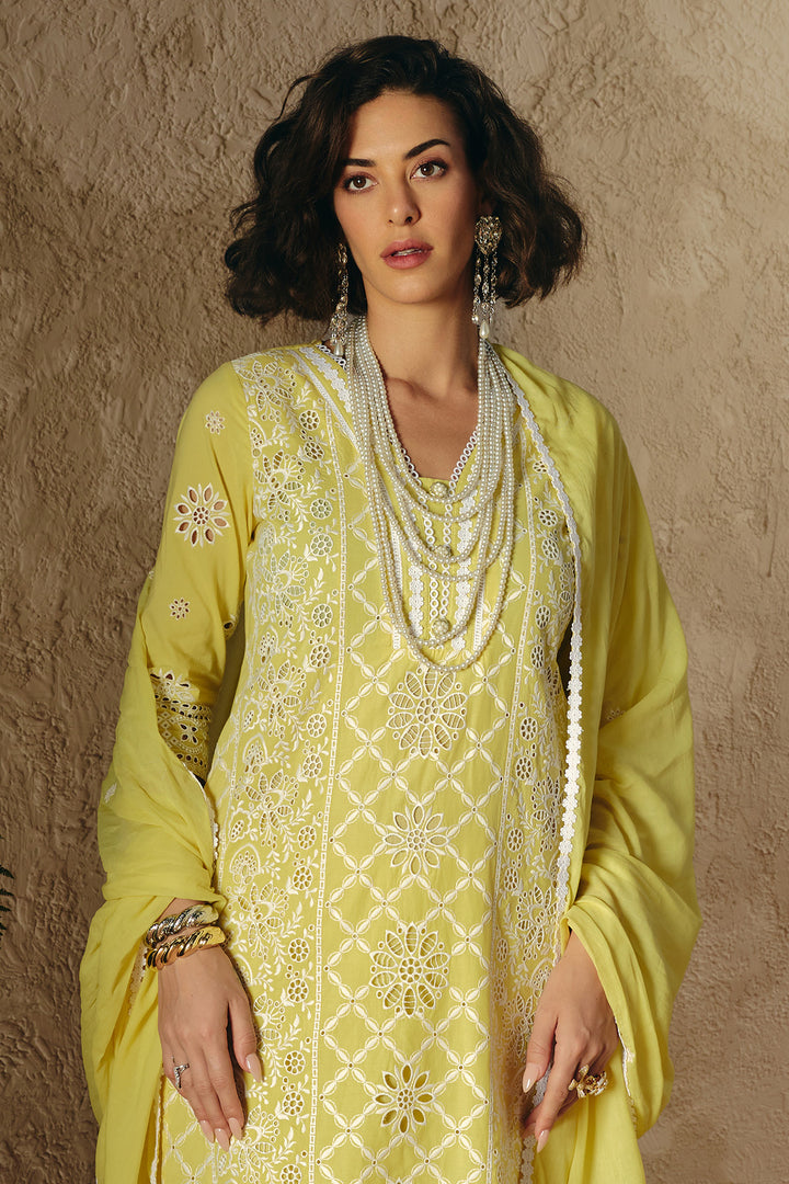 Yellow Embroidered Kurta Set (3 Piece)