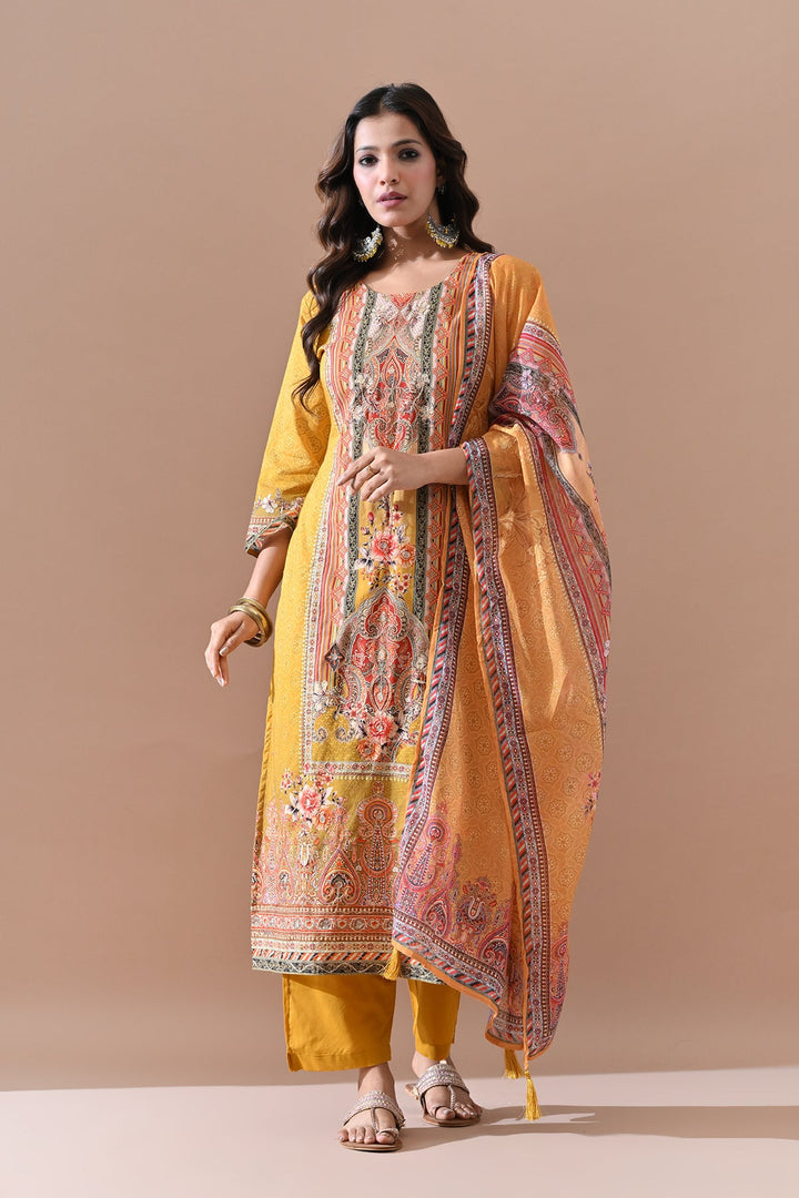 Yellow Printed Embroidered kurta set