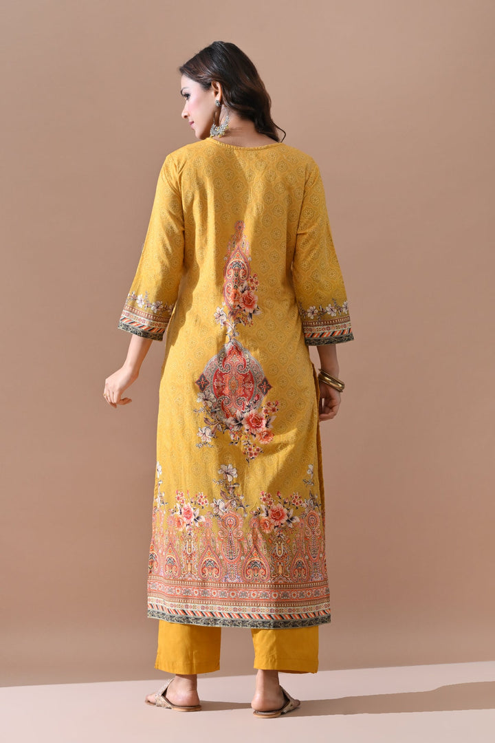 Yellow Printed Embroidered kurta set