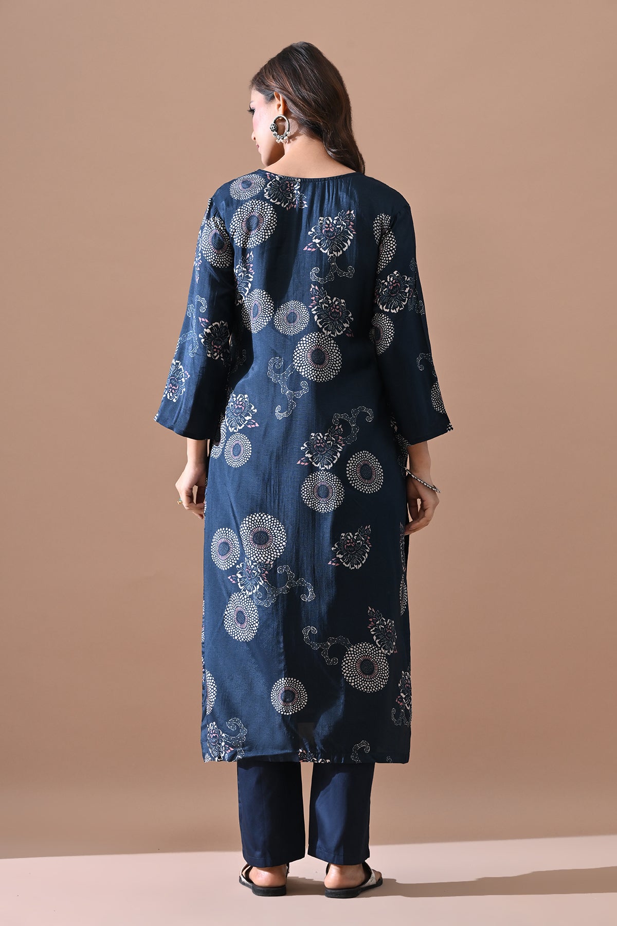 Blue Floral Printed Kurta 3 Pcs Set